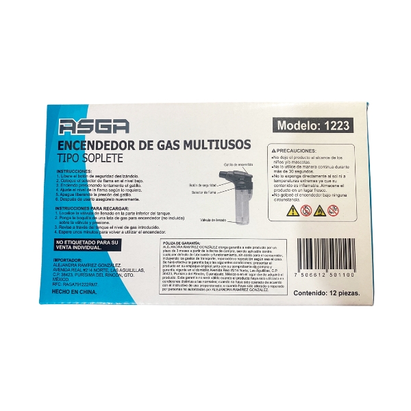 Encendedor tipo soplete ASGA - Caja con 12 piezas