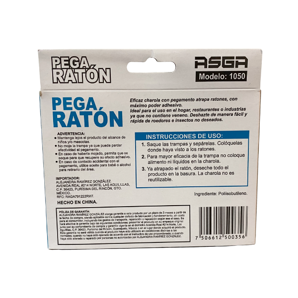 Pega Ratón ASGA - 10 cajas de 2 charolas c/u