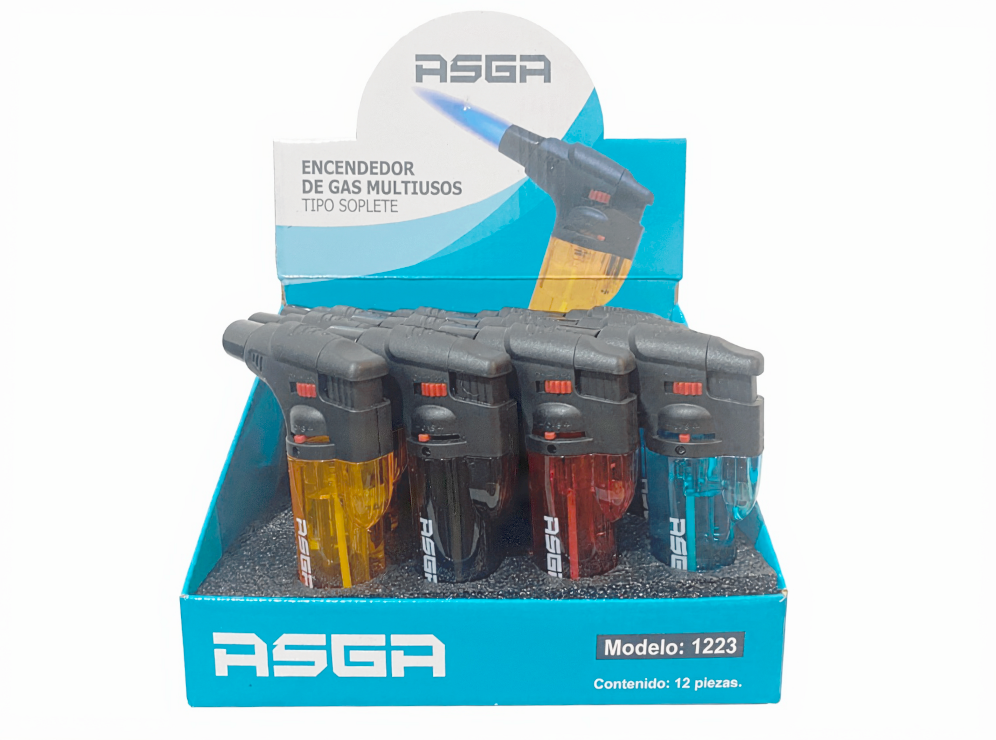 Encendedor tipo soplete ASGA - Caja con 12 piezas